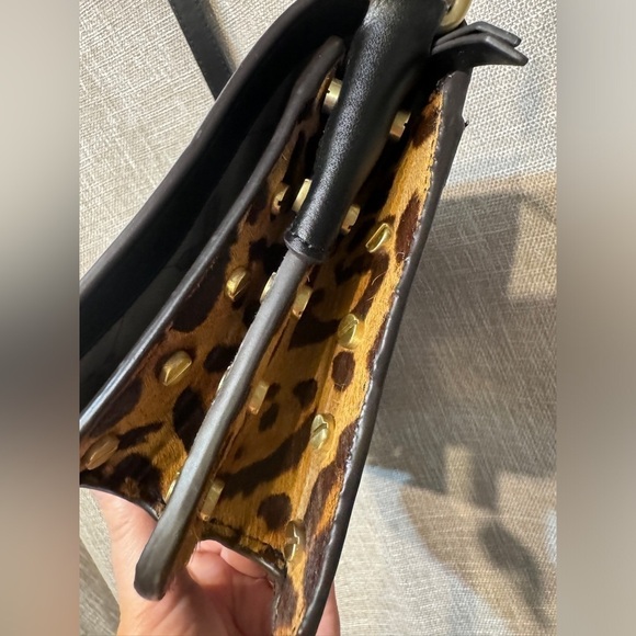Aimee Kestenberg black leather purse with leopard print trim and stud details - Picture 3 of 16